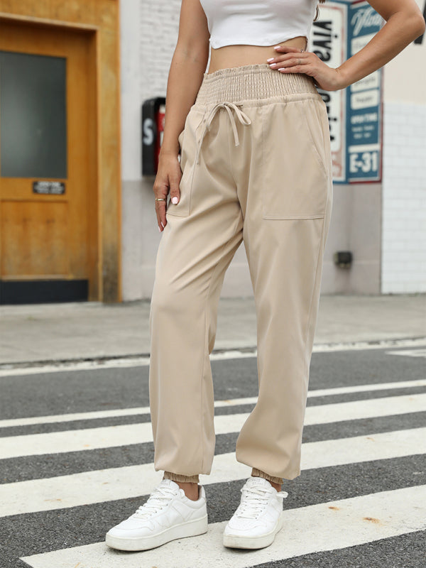 Women's Woven Elastic Bound High Waist Casual Pants