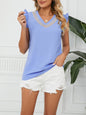 Women's Woven Lace V-Neck Short Sleeve Loose Chiffon Top