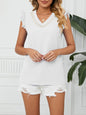 Women's Woven Lace V-Neck Short Sleeve Loose Chiffon Top