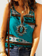 Women's Knitted Ethnic Western Half Zip Printed Tank Top