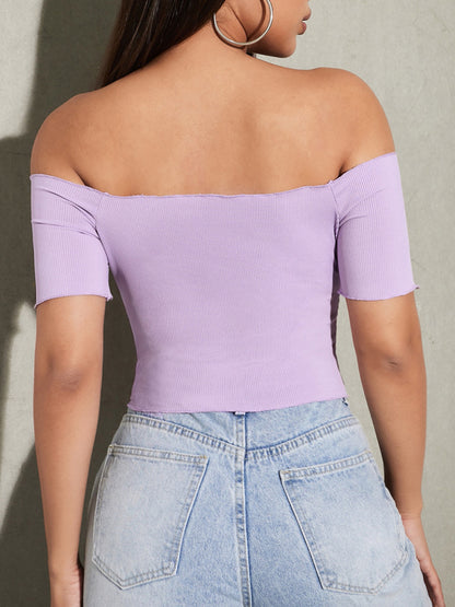 Women's Solid Color Off-the-shoulder Ruched Crop Top