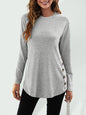 Women's Solid Color Button Detail Drop Shoulder Cable Knit Tee