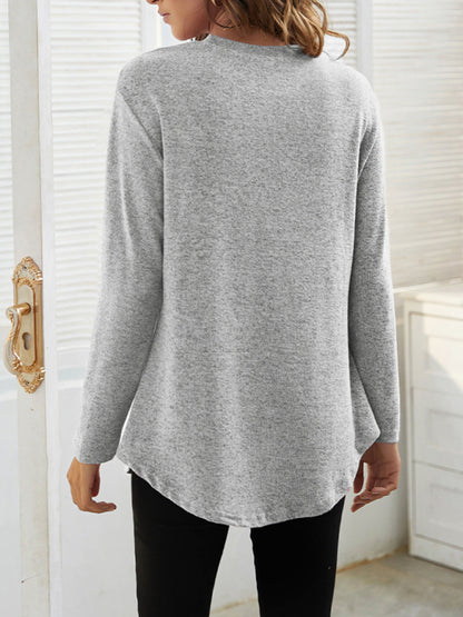 Women's Solid Color Button Detail Drop Shoulder Cable Knit Tee