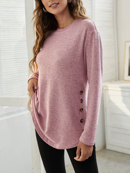 Women's Solid Color Button Detail Drop Shoulder Cable Knit Tee