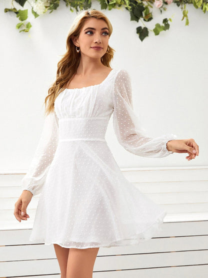 Women's Woven Chiffon Jacquard Elegant Long Sleeve Dress