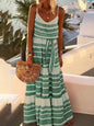 Bohemian style deep V-neck printed beach holiday style suspender dress