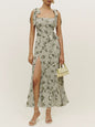 Women's suspender strap tube top slit floral dress