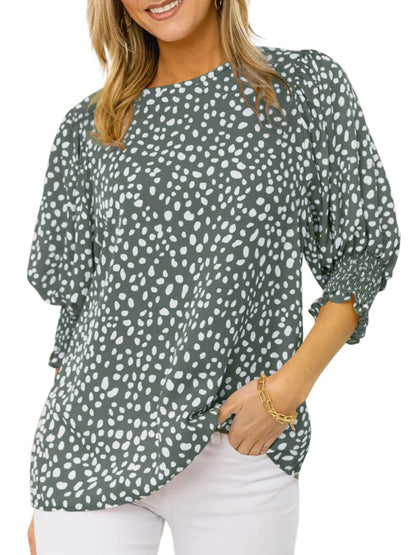 New Short Sleeve Round Neck Loose Printed Chiffon Shirt