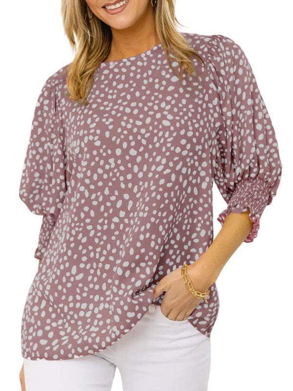 New Short Sleeve Round Neck Loose Printed Chiffon Shirt