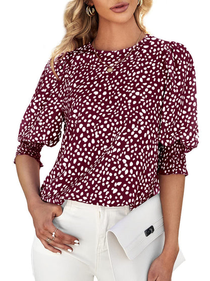 New Short Sleeve Round Neck Loose Printed Chiffon Shirt