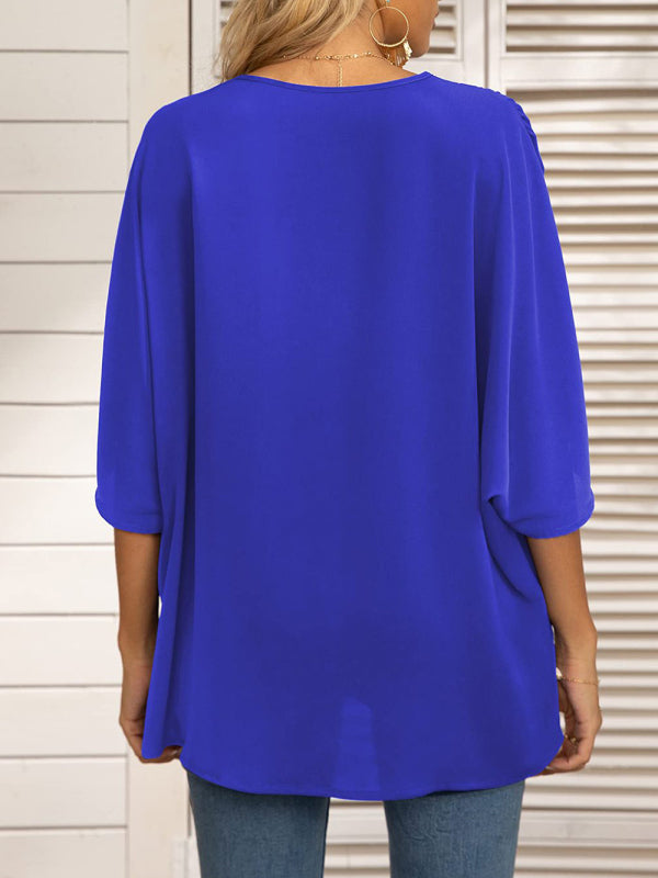 Women's V-neck Dolman Sleeve Top With Trim