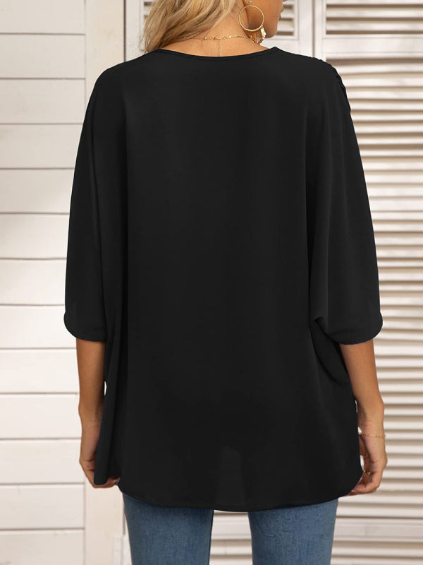 Women's V-neck Dolman Sleeve Top With Trim