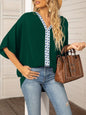 Women's V-neck Dolman Sleeve Top With Trim