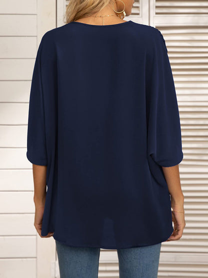 Women's V-neck Dolman Sleeve Top With Trim