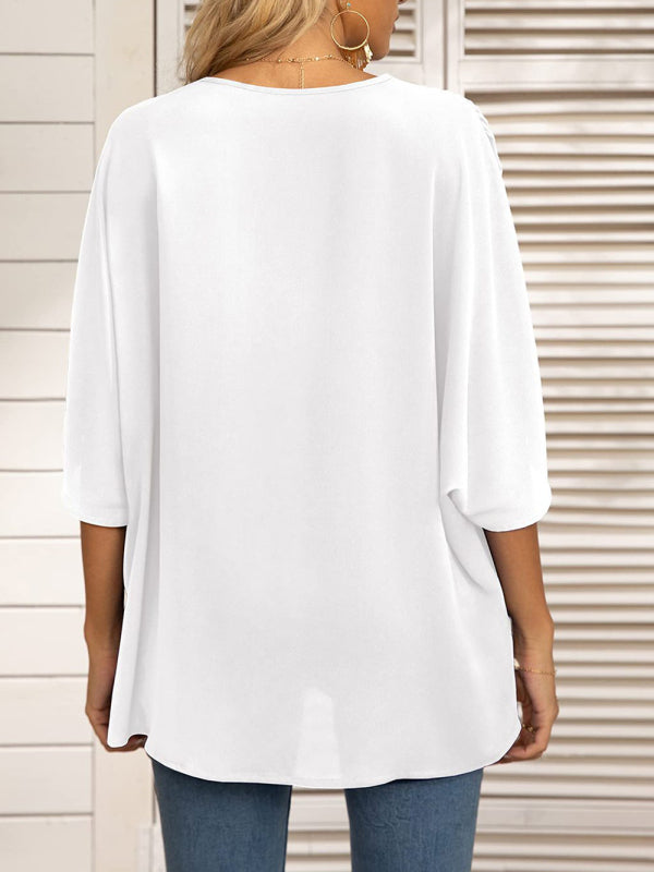 Women's V-neck Dolman Sleeve Top With Trim