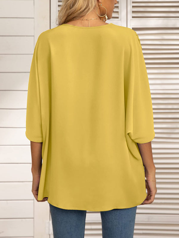 Women's V-neck Dolman Sleeve Top With Trim