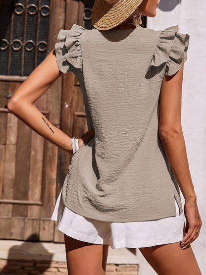 Women's Casual V Neck Ruffle Tank Top Summer Sleeveless Shirt