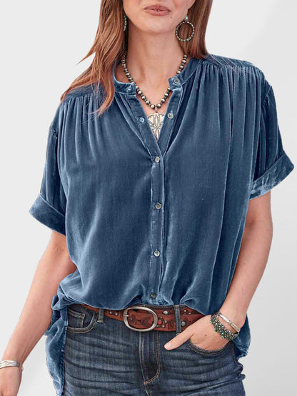 Women's Plush Velvet Button-up Shirt