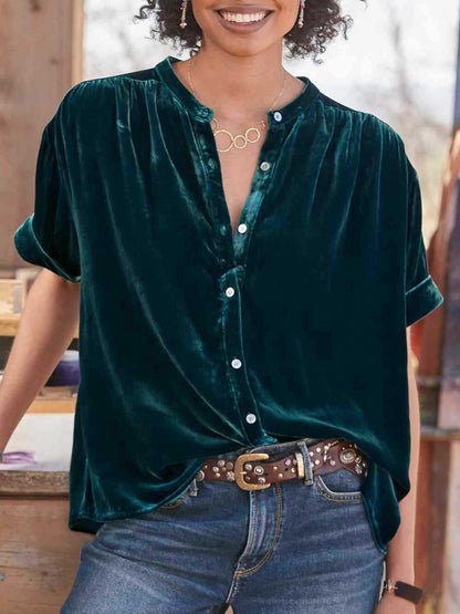 Women's Plush Velvet Button-up Shirt