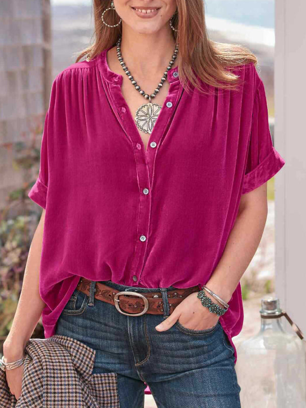 Women's Plush Velvet Button-up Shirt