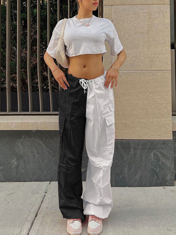 Women's High Waist Wide Leg Loose Tether Straight Leg Cargo Pants