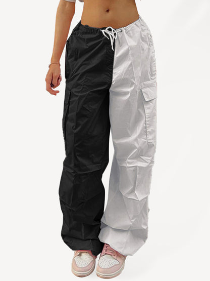 Women's High Waist Wide Leg Loose Tether Straight Leg Cargo Pants