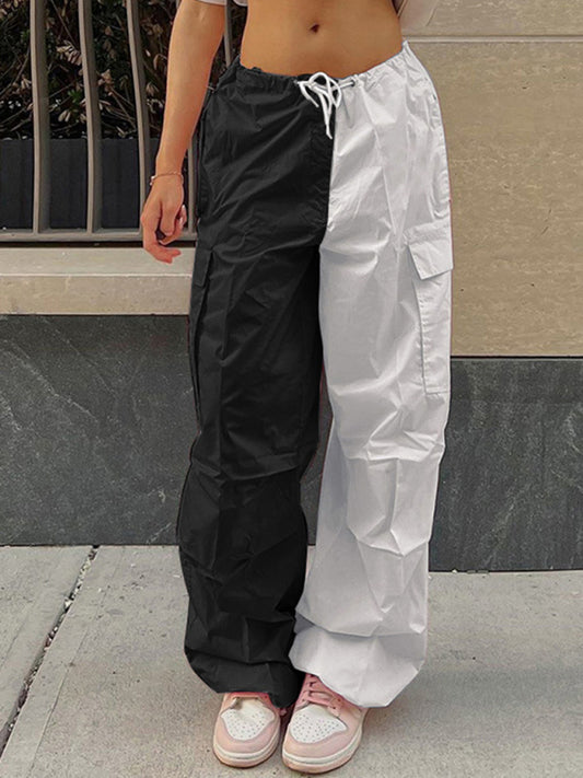 Women's High Waist Wide Leg Loose Tether Straight Leg Cargo Pants