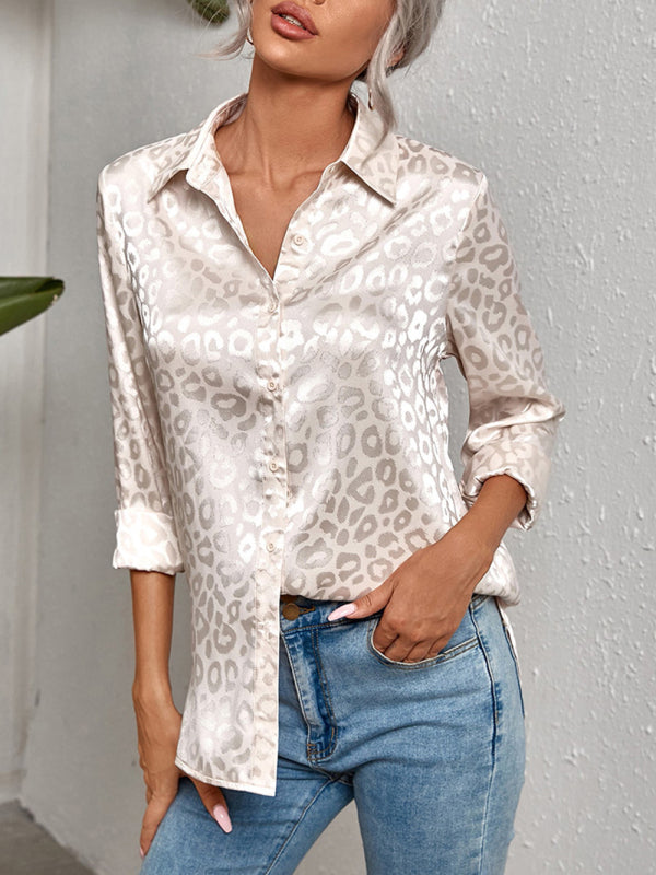 Open button leopard jacquard shirt elegant commuter long-sleeved shirt