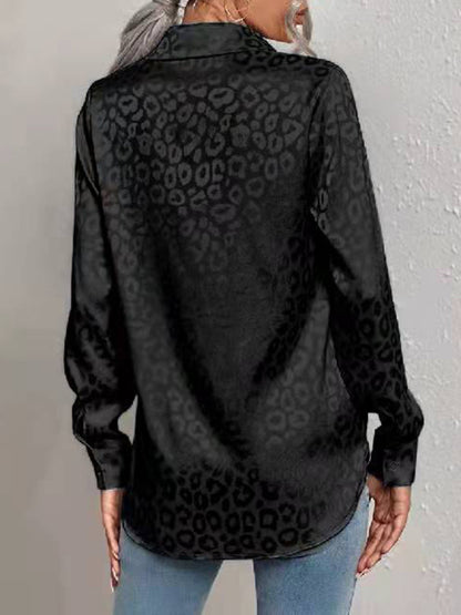 Open button leopard jacquard shirt elegant commuter long-sleeved shirt