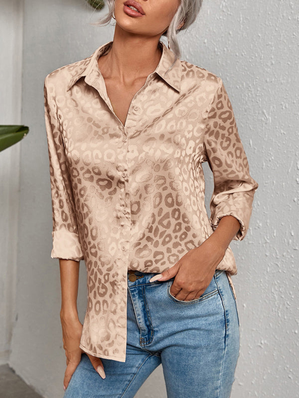 Open button leopard jacquard shirt elegant commuter long-sleeved shirt