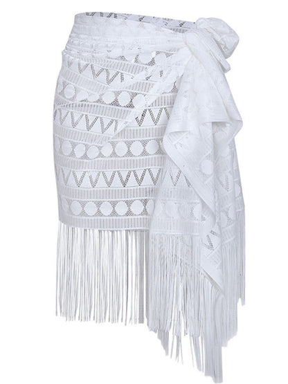 Women's hollow beach lace fringed blouse skirt