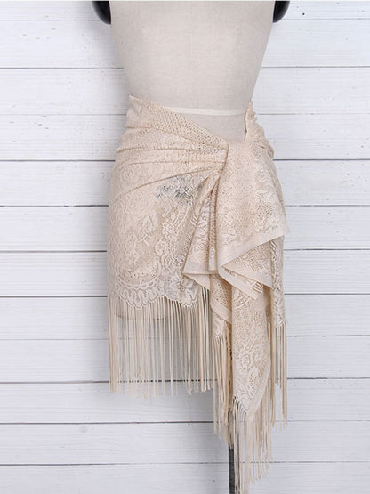 Women's hollow beach lace fringed blouse skirt