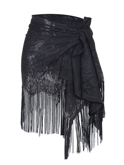 Women's hollow beach lace fringed blouse skirt