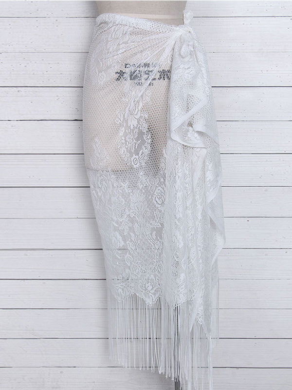 Women's hollow beach lace fringed blouse skirt