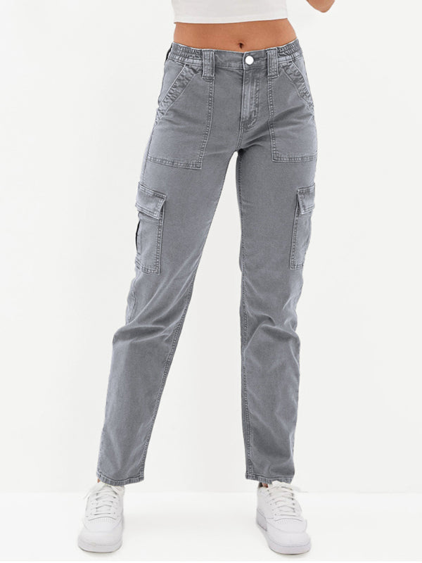 Washed Button Casual Ladies Cotton Trousers