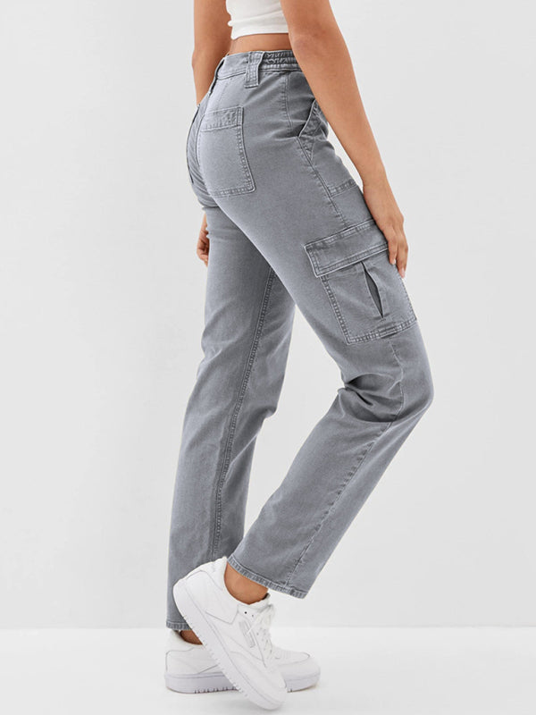 Washed Button Casual Ladies Cotton Trousers