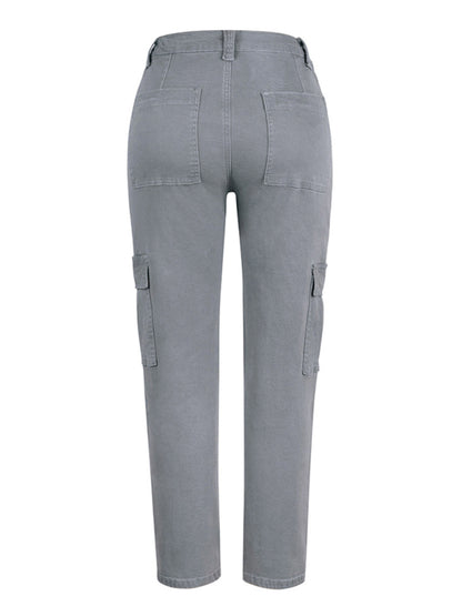 Washed Button Casual Ladies Cotton Trousers