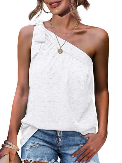 Slanted Shoulder Bow Top Loose Sleeveless Shirt Top