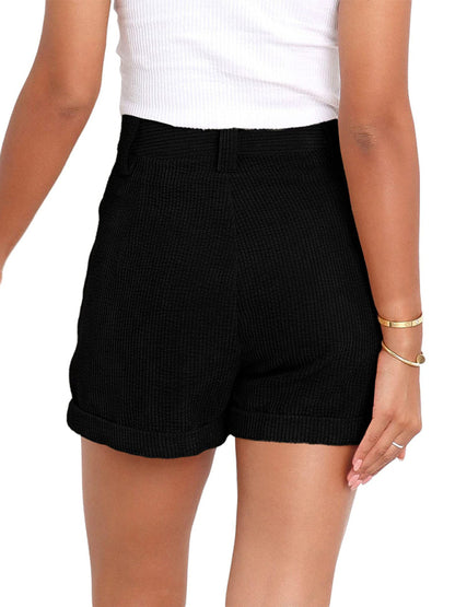 Women's Casual Pants High Waist Solid Color Corduroy Loose Shorts