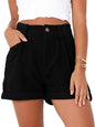 Women's Casual Pants High Waist Solid Color Corduroy Loose Shorts