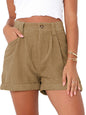 Women's Casual Pants High Waist Solid Color Corduroy Loose Shorts