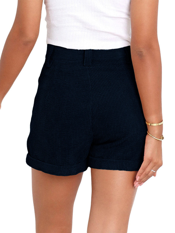 Women's Casual Pants High Waist Solid Color Corduroy Loose Shorts