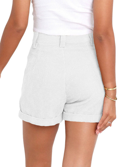 Women's Casual Pants High Waist Solid Color Corduroy Loose Shorts