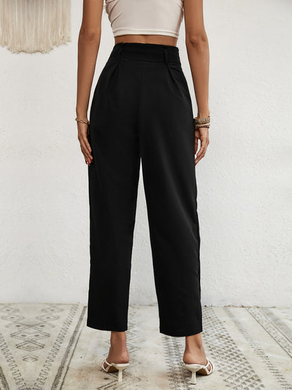 Women's woven commuter-style high-waist cropped pants