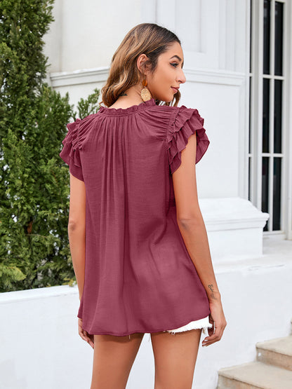 Women's Elegant Solid Color Ruffle Sleeve Top