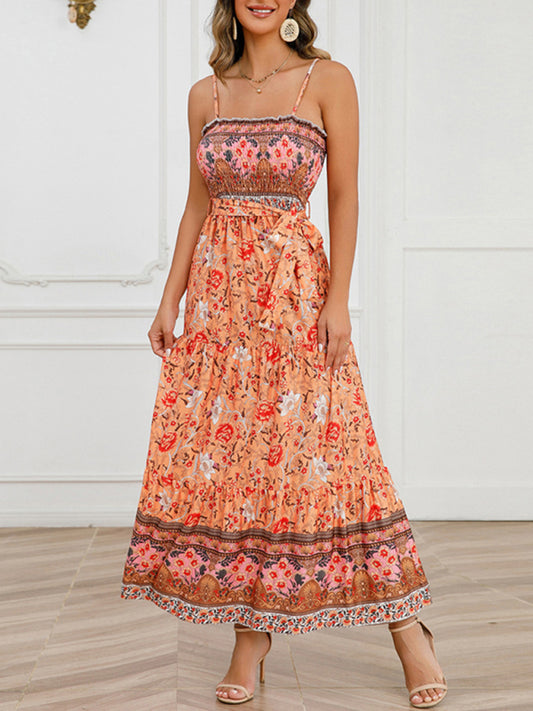 Women's long bohemian dress with straps