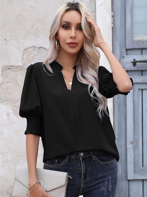 Women's OL temperament commuting solid color V-neck chiffon shirt