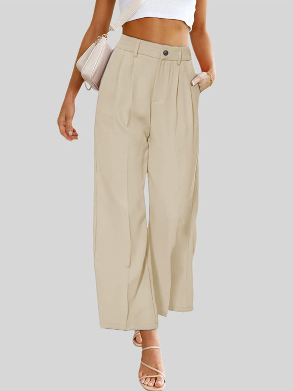 Women's Casual Wide Leg Dress Pants High Waist Button Down Trousers With Pockets