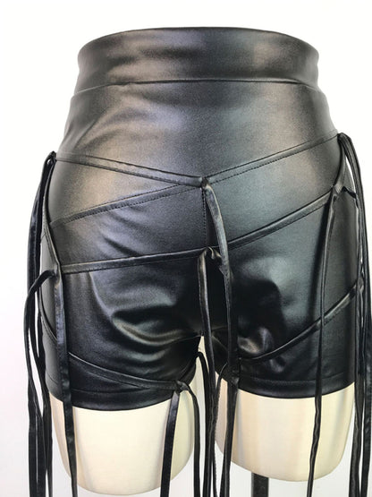 Sexy PU leather pants INS style leather rope braided low waist shorts