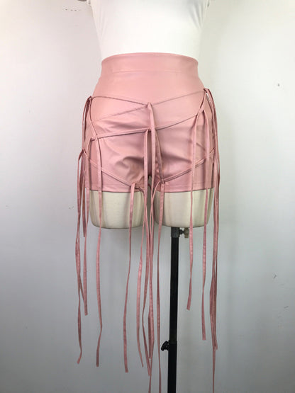 Sexy PU leather pants INS style leather rope braided low waist shorts